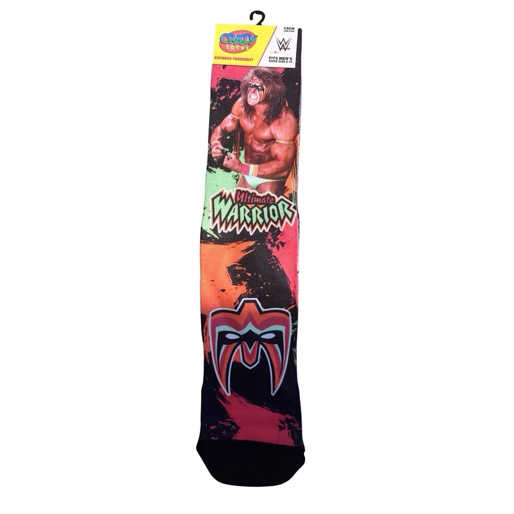 WWE The Ultimate Warrior Crazy Socks Crew Socks Size 6-12 1 Pair New With Tags